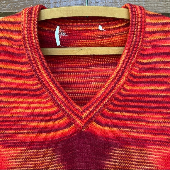 70 Multi Colored Stripe Burnt Orange Red Wool Sweater Variegated Geometric 38 S - Picture 9 of 11